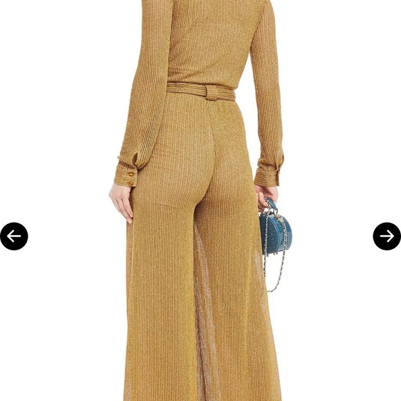 Missoni Metallic Knit Wrap Jumpsuit Gold Lurex Wide Leg Plunge Size 38 NWT Italy - Picture 5 of 16
